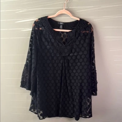 Blusa Alfani Elegante Negra Transparente Lunares Talla Grande Boho 3X Se Ajusta Como 2X Campana Foto 1 de 4