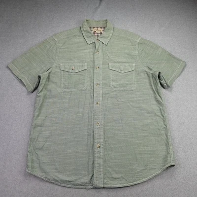 Woolrich Shirt Mens Large Green Short Sleeve Button Up Cotton Chambray Casual - Image 1 of 4