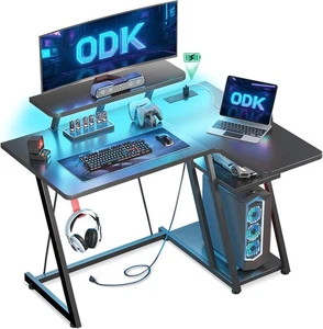 Gaming Schreibtisch mit LED Beleuchtung & Steckdosen, 100CM Computertisch mit Monitor St - Bild 1 von 12
