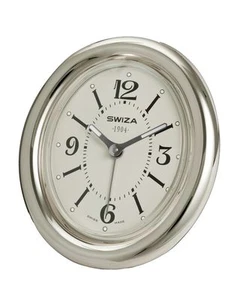 Tischuhr Wecker Oval Swiza Silber Fabrication Schweiz - Metall Gebirge - Neu - Bild 1 von 1