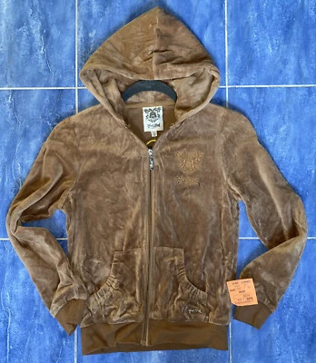 Nueva Chaqueta con Capucha Hale Bob Logo Algodón Terciopelo Esponjoso Y2K Vintage Crop Track XS Foto 1 de 4