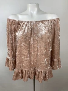Sanctuary Julia Crushed Velvet Top Sz M Boho Romantic Light Pink Off Shoulder - Picture 1 of 4