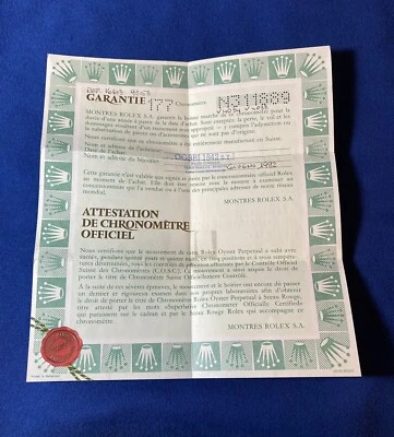 Rolex Certificato Garanzia Per N' Seriale Submariner - Immagine 1 di 4