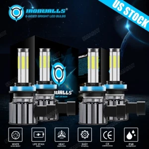 For Freightliner Cascadia 2008-2016 6-Side H9+H11 LED Headlight Bulb Hi-Low Beam - Picture 1 of 12