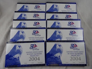 (10) 2004-S US Mint Statehood Quarters Proof Set 50 Coins Box & COA OGP Cameo - Picture 1 of 6