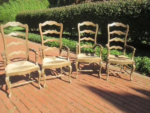 Vintage wooden Mediterranean dining room chairs with woven seats Cover