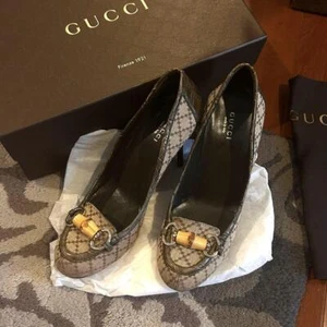 GUCCI Heel Stilettos Pumps Bamboo Horse Bit Pumps Size 38 US 8 Authentic - Picture 1 of 24