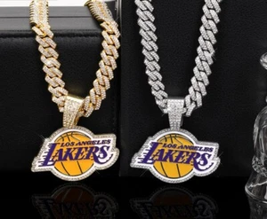 Collar de cadena GEM de Los Angeles Lakers 24" colgante brillante oro/plata abanico joyería - Imagen 1 de 5