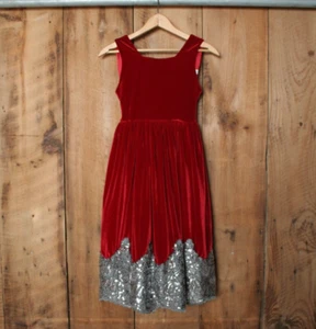ISABEL GARRETON Red Velvet Sparkly Sequin Trimmed V-Back Dress Girls Sz. 8 - Picture 1 of 10