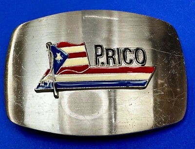 P. RICO Puerto Rico Bandera Patriótica Conmemorativa Tono Plata Hebilla Cinturón Foto 1 de 4