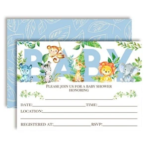 "Wild Adventure Awaits: Watercolor Jungle Boy Baby Shower Invitations" - Picture 1 of 1