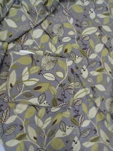 Set 2 Barkcloth Curtain Panels Green Leaves Lined 47x80" World Market 3" Pocket - Picture 1 of 7
