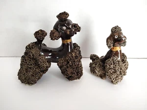 2 Vintage 50er Jahre Spaghetti französische Pudel Figur schwarz braun MCM Strass Augen - Bild 1 von 20