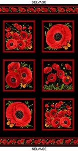 Red Poppy Flowers Fabric Chong A Hwang Cotton Timeless Treasures C8470 24" Panel - Picture 1 of 1