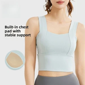 Yoga Bra Tank Top Yoga Wide Shoulder Straps Build-in Bra Chest Pad Gym Bra Vest - Picture 1 of 22