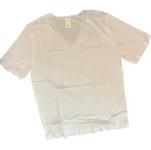 Tshirt donna bianca top UK 26 100% cotone pizzo scollo a V maniche corte carina - Foto 1 di 4