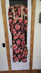 womans vintage union made USA long black floral dress size small x Small ? Flaw - Picture 1 of 7