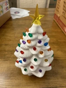 12” Small Ceramic White Christmas Tree LIGHT UP Battery - Picture 1 of 4