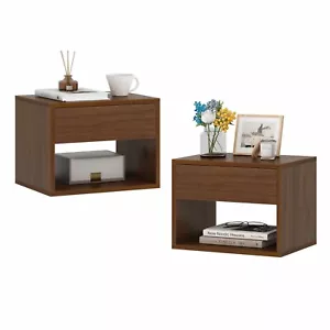 Set of 2 Wall-mounted Nightstand Floating Side Table with Drawer and Open Shelf - Picture 1 of 12