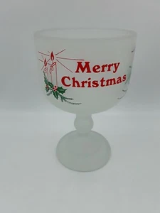 VINTAGE TIARA  8 INCH MERRY CHRISTMAS LARGE FROSTED GLASS CUP CHRISTMAS - Picture 1 of 9