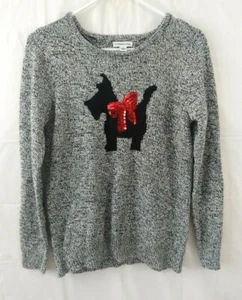 Croft & Barrow Damen Pullover Small Scottish Terrier meliert grau rot Schleife weich - Bild 1 von 6