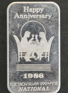 1986 National Mint Happy Anniversary Silver Art Bar NA-63V P2259 - Picture 1 of 4