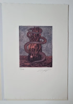 Ernst Fuchs nummeriert handsigniert Radierung "Die Rede des toten Christus.. - Bild 1 von 2