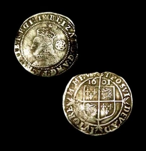 X206: 1601 Elisabeth 1. gehämmertes Silber Sixpence, selteneres spätes Datum, Spink 2585 - Bild 1 von 1