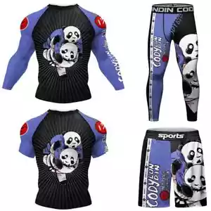 Boxing Jiu Jitsu MMA T-shirt +Shorts 4Pcs/set Rashguard Men MMA Compression Bjj - Picture 1 of 35