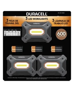 DURACELL 3-Pack LED 600 Lumen Worklight with 9PCS AA Battries - Picture 1 of 5