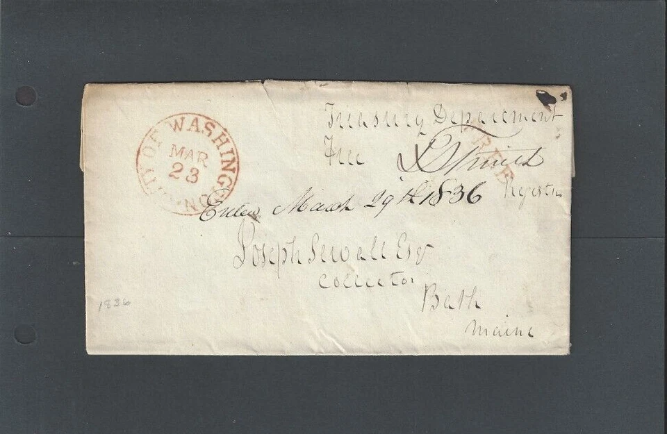 March 23, 1836 W/Orange Cancel/Free Mail Stampless Letter Printed Document To--- - Image 1 of 2