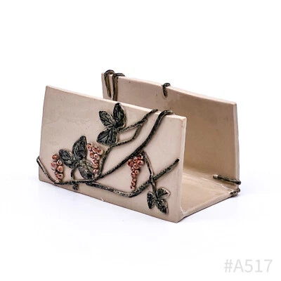 Porta Fazzoletti In Ceramica Vintage Con Rilievo Di Viti | Fatto A Mano - Immagine 1 di 4