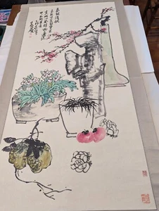 Wu Chang Shuo (1844-1927), pintura de pergaminos chinos, tinta y acuarela, ingenio - Imagen 1 de 13