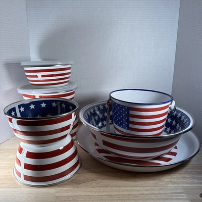 Golden Rabbit Estrellas y Rayas Esmalte Patriótico Americana Lote De 8 Con Tapas Foto 1 de 4