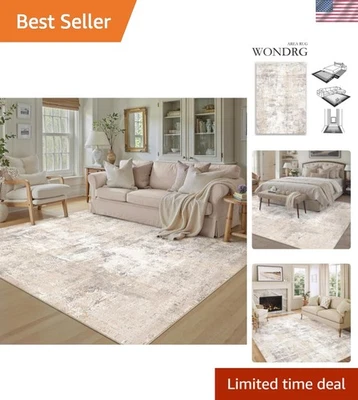 Alfombra abstracta gris beige lavable 5x7 - Alfombra interior suave antideslizante Foto 1 de 4