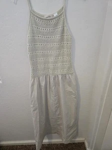 Maxi Vestido Para Mujer Cintura Caída Crochet Forrado Corpiño Universal Hilo Beige Pequeño - Imagen 1 de 4