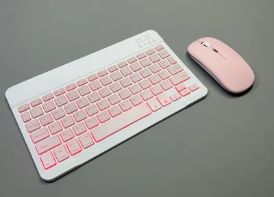 Wireless Mini Keyboard Mouse Combo Portable Dual Bluetooth 7 Color Backlight - Image 1 of 4