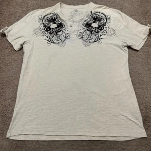 Helix Y2K T Shirt Button Collar Skulls Size Large Beige  - Picture 1 of 7