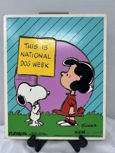 Vtg Playskool Peanuts Snoopy & Lucy "National Dog Week" Wooden Puzzle 230-13 - Picture 1 of 6