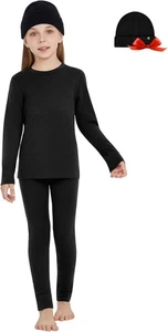 Kids' 100% Merino Wool Base Layer Girls Boys Warm Underwear&Wool Beanie 3PC Sets - Picture 1 of 76