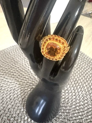 Citrine Faceted Cushion Cut Ring  18K Gold  .925 Sterling Silver 3.4 CTW New - Image 1 of 4