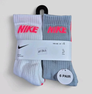 NIKE Niños Calcetines Crew Acolchados Escuela Todos los Días 6 Pares Zapato Talla 10C-3Y  Foto 1 de 4