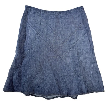 Falda acampanada larga línea A 100 % lino lavado medio azul CAbi para mujer talla 4 Foto 1 de 4