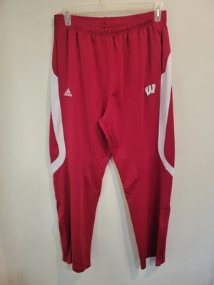 Wisconsin Badgers Adidas Climalite Mens Size L Red/White Athletic Track Pants - Image 1 of 4