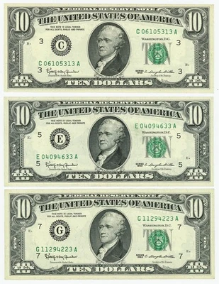 FR #2016 $10 1963 (3) Federal Reserve Notes Asst Districts DC-6202 - Image 1 of 3