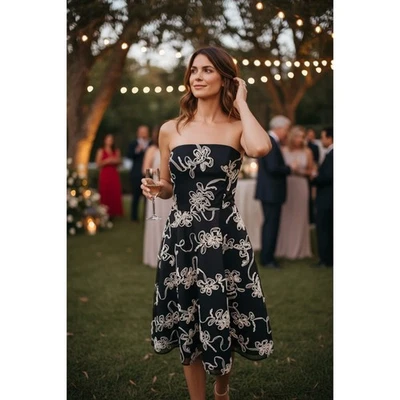 Женская маскарад шикарный черный и кремовый платье без бретелек размер 7/8 - Изображение 1 из 4