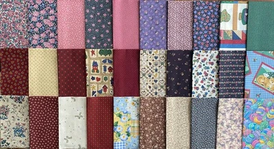 Paquete de tela floral a rayas calicó 30 @ $0,60 DE COLECCIÓN grasa/cuarto largo Foto 1 de 4