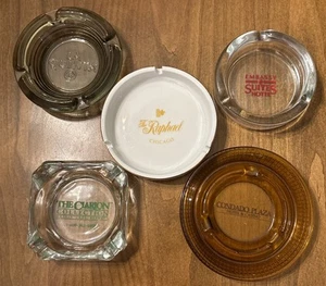 Vintage Set Of 5 Glass Hotel Ashtrays Very Nice - Picture 1 of 6