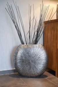 Vase Deko Bodenvase Fiberglas ATENA 50x55x18 cm, Silber Schwarz - Bild 1 von 8