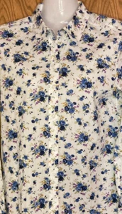 Dioufond Women Sz L/38 Blue Floral Print Oxford Shirt Button Up Long Slv Cottage - Picture 1 of 6